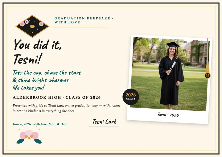 Tesni glitter grad cap keepsake template