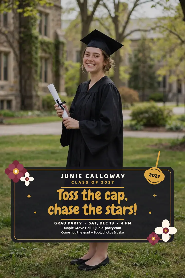 Junie Calloway glitter cap party poster template