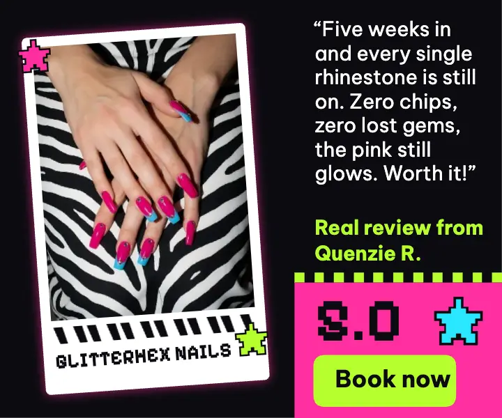 Glitterhex Nails five-star review ad, scene kid template