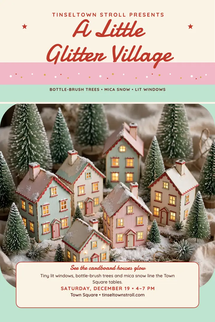 Tinseltown Stroll glitter village poster template