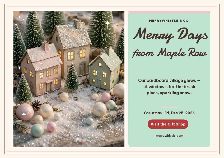 Merrywhistle glitter village holiday greeting template