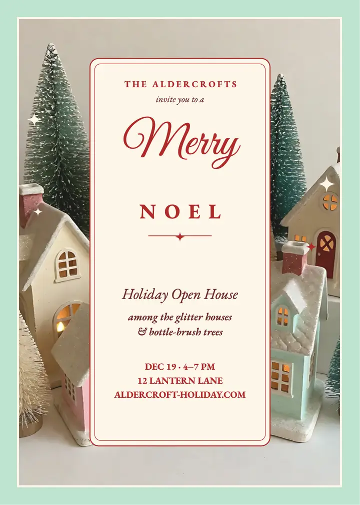 Aldercroft glitter village holiday invitation: holiday party invitation template