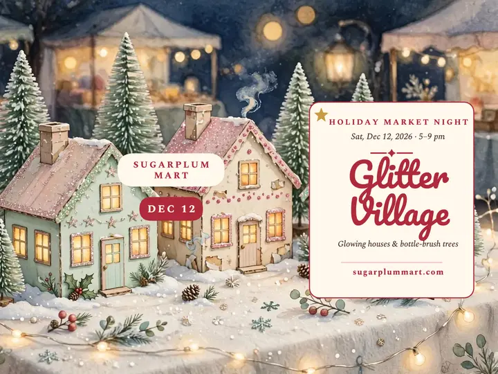 Sugarplum Mart glitter village slide: holiday market slide template