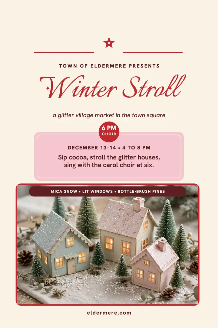 Eldermere Winter Stroll glitter village poster template