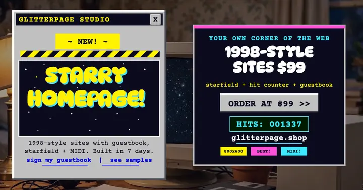 Glitterpage retro homepage service post template