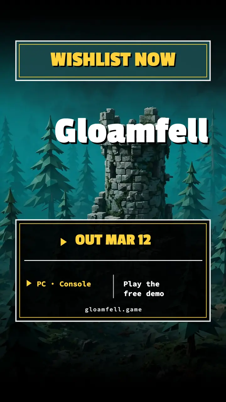 Gloamfell game launch story, low-poly PS1 template