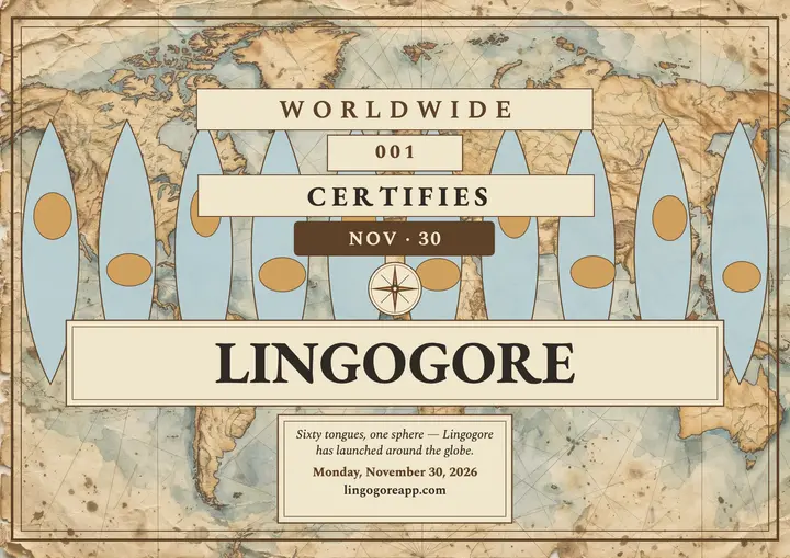 Lingogore world launch certificate: launch certificate template