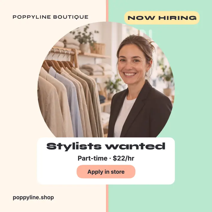Poppyline stylist hiring post: boutique hiring post template