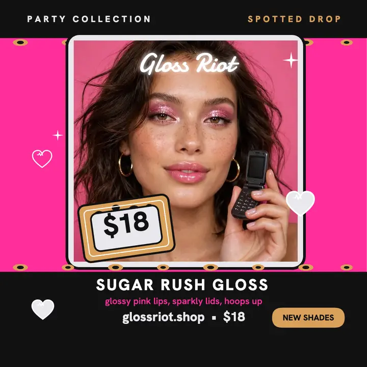 Gloss Riot party gloss drop ad template