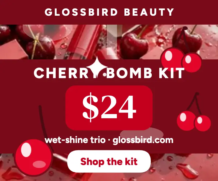 Glossbird Cherry Bomb Kit holiday ad template