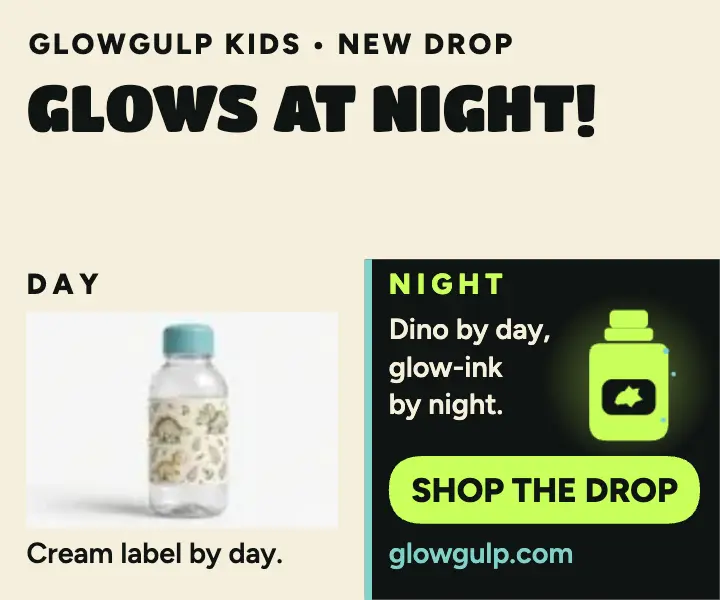 Glowgulp Kids glow bottle drop ad template