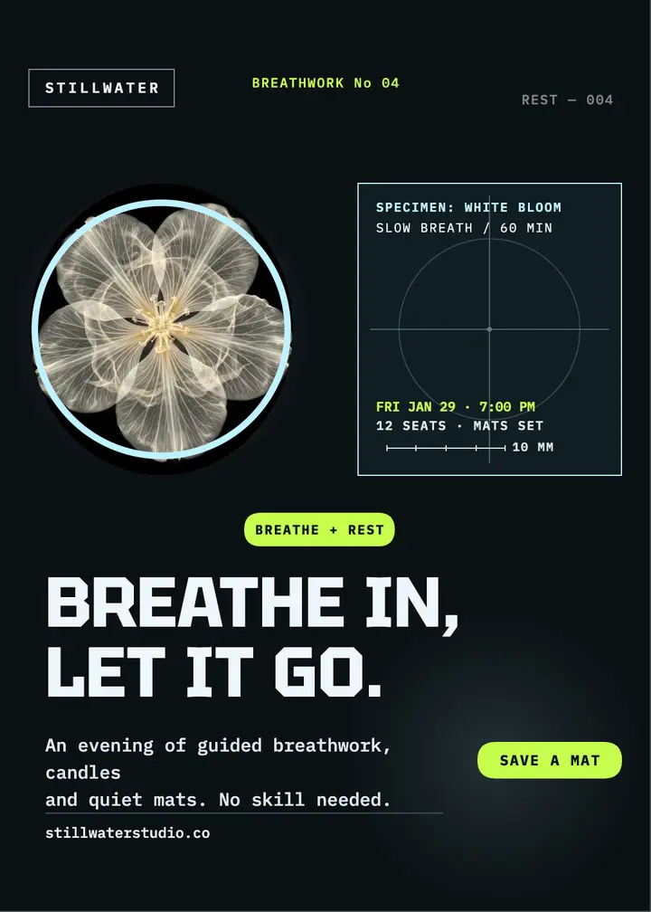 Glow breathwork evening invitation template