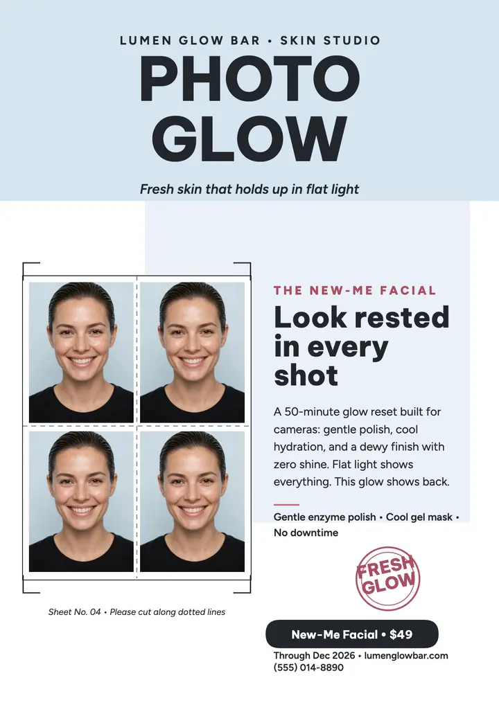 Lumen photo glow facial sheet flyer template