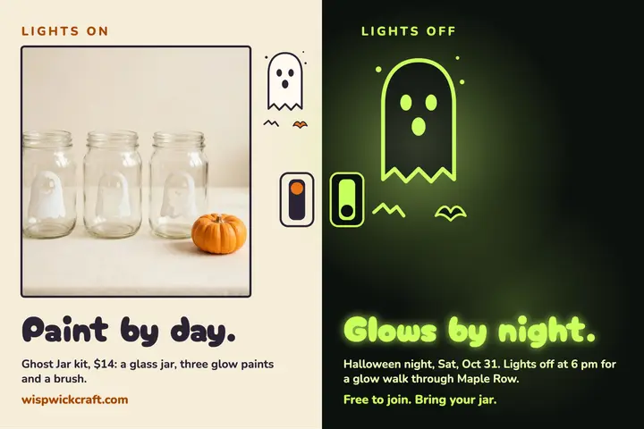Wispwick glow ghost jar kit postcard template