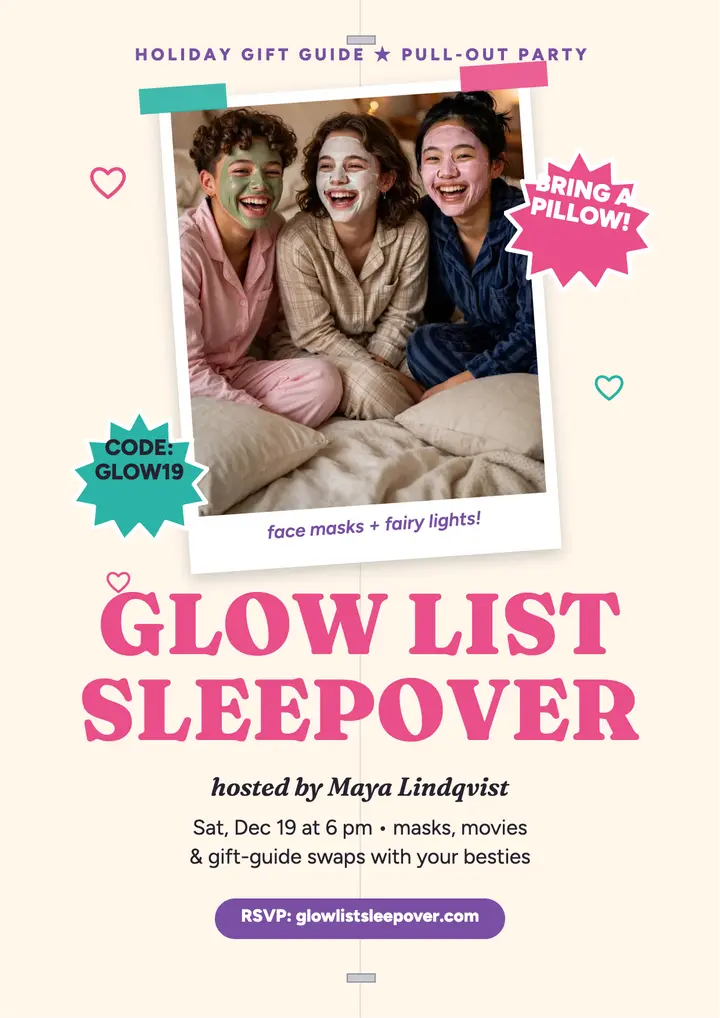 Glow List sleepover party flyer template