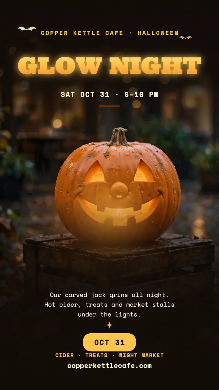 Copper Kettle Glow Night pumpkin story template