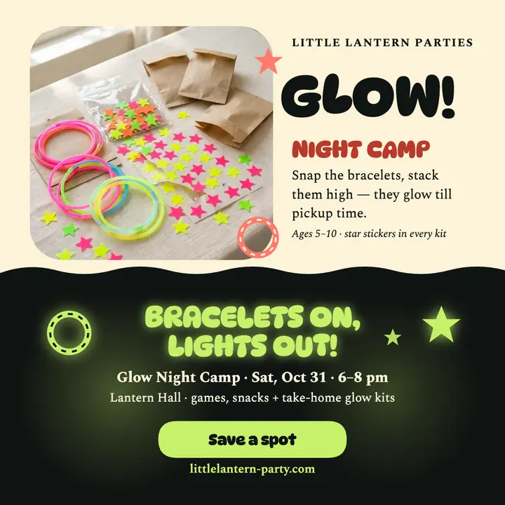 Glow Night Camp kids party invite template