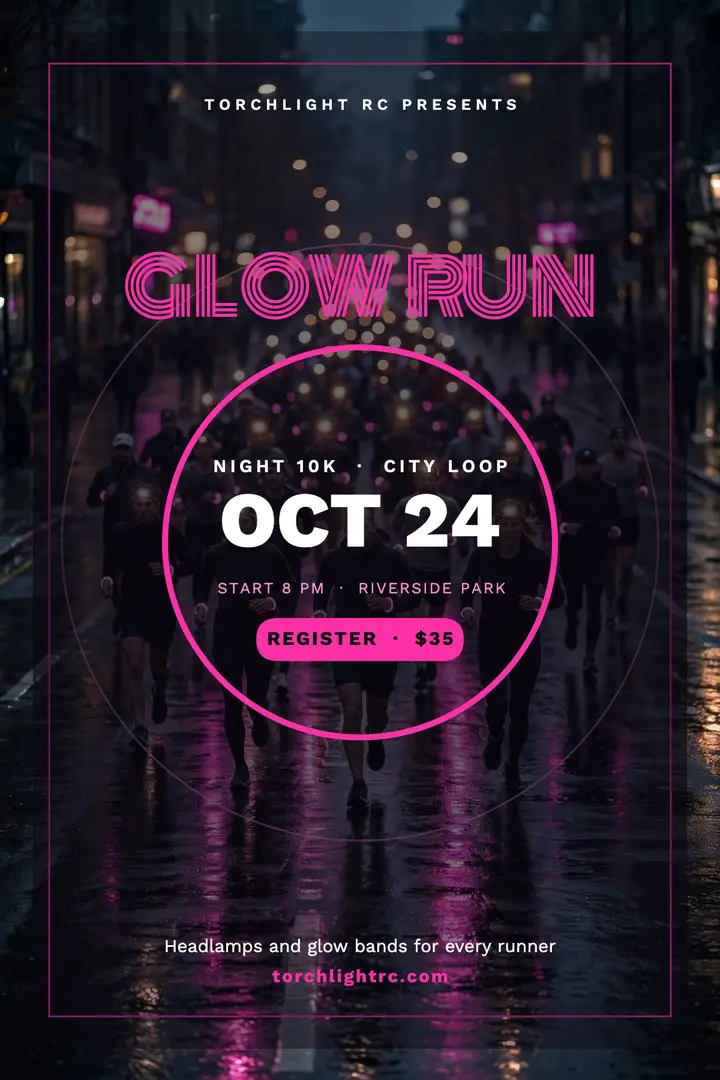 Glow Run Night 10K poster template