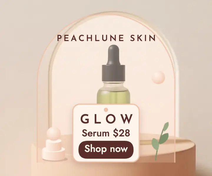 Peachlune Skin glow serum pastel podium ad template