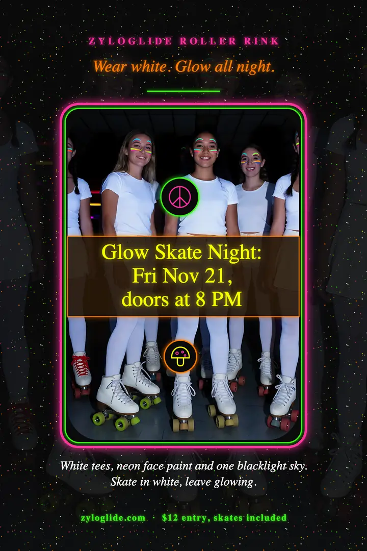 Zyloglide glow skate night blacklight poster template
