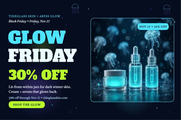 Tideglass Black Friday glow sale postcard template