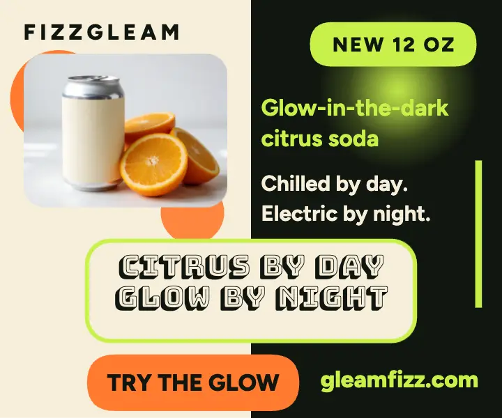 Fizzgleam Citrus glow soda launch ad: glow soda ad template
