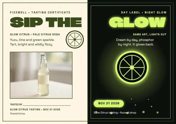 Fizzwell citrus soda tasting certificate: soda tasting certificate template