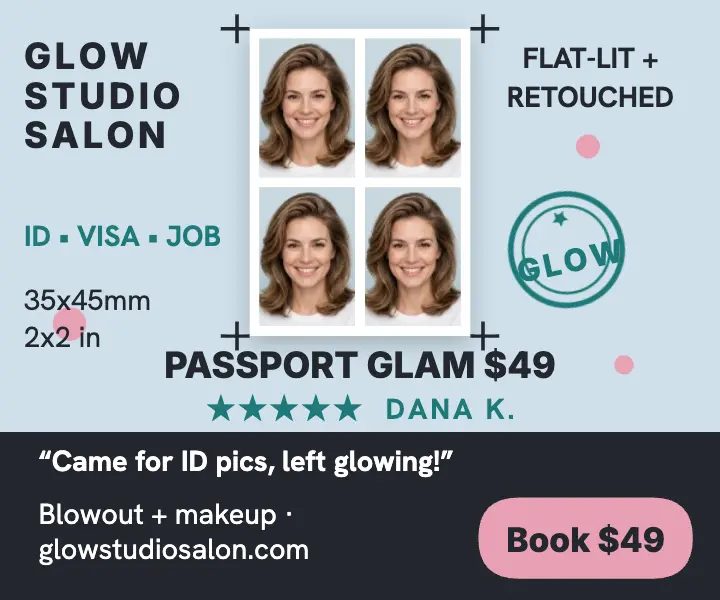 Glow Studio passport glam ad template