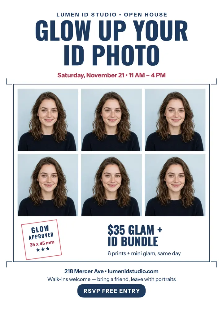 Lumen glow-up ID photo open house template