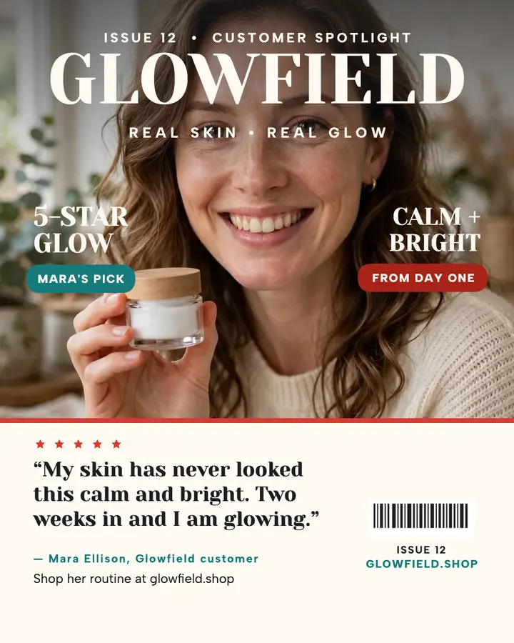 Glowfield customer cover with Mara Ellison template