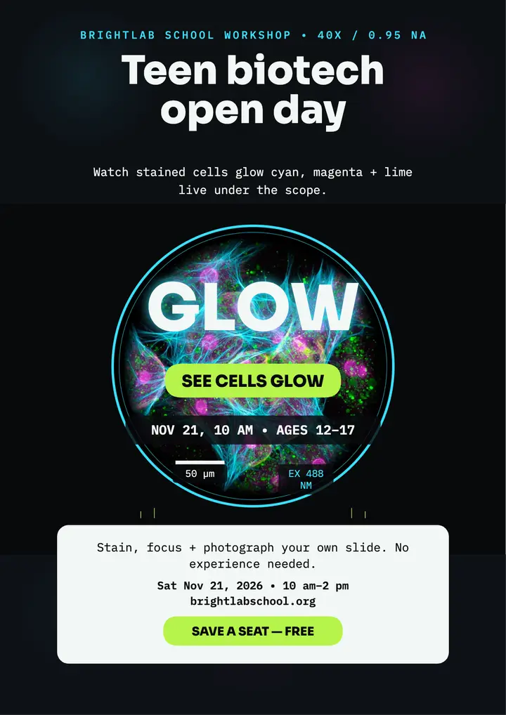 Brightlab teen open day glowing cells flyer template