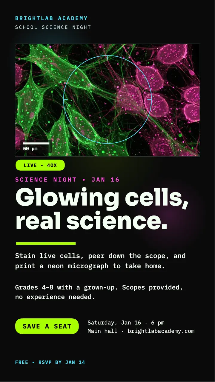 Glowing cells science night story template