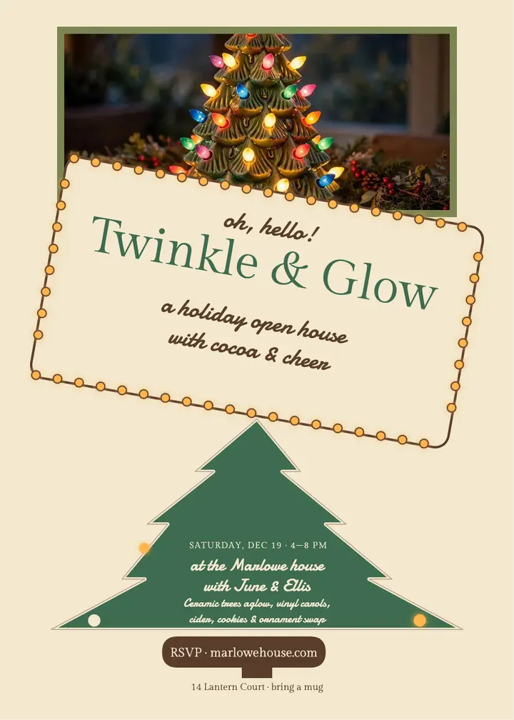 Ceramic tree holiday open house invite template
