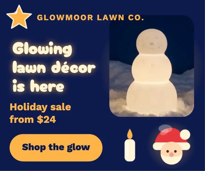 Glowmoor glowing lawn decor Christmas ad, blow-mold glow template