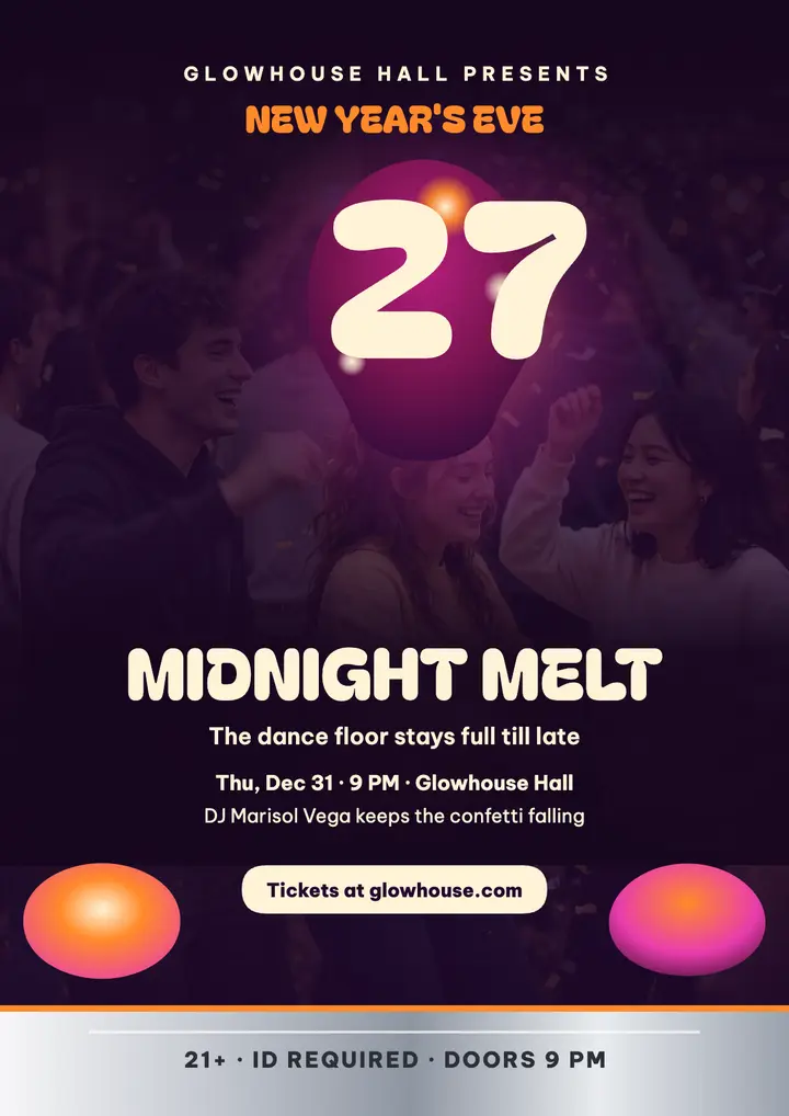 Midnight melt New Year flyer, Glowhouse template