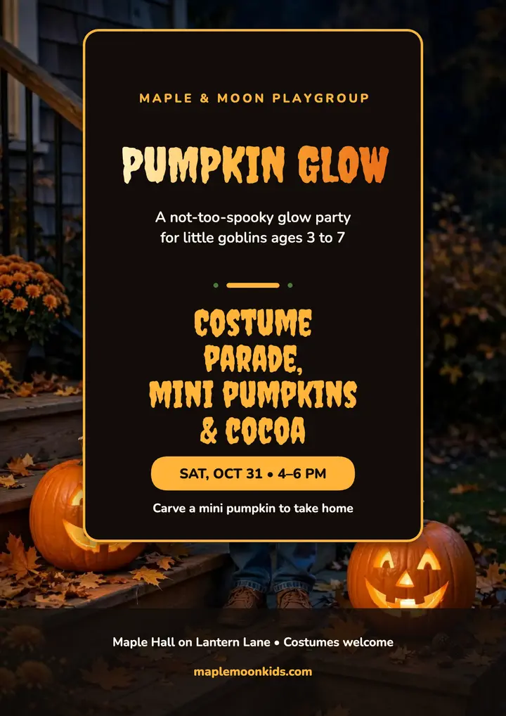 Pumpkin Glow kids Halloween party flyer template