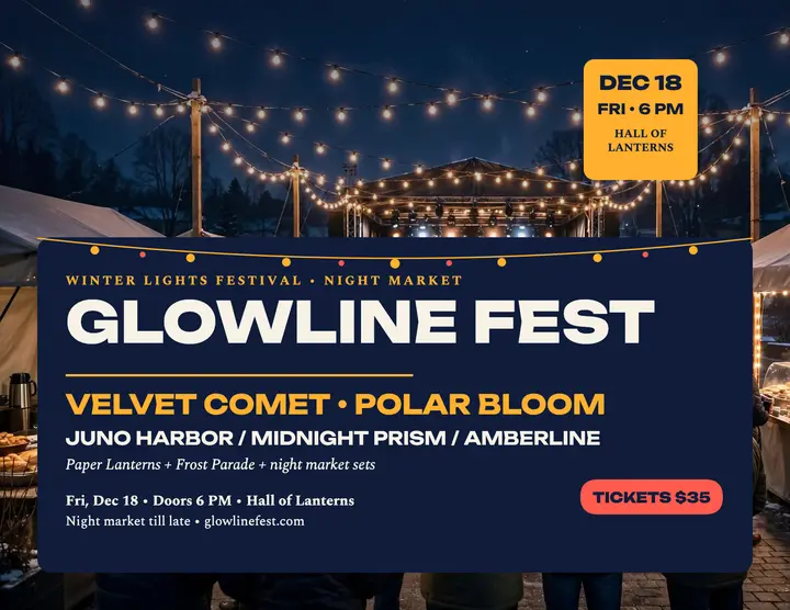 Glowline Fest winter lights lineup flyer: winter festival lineup flyer template