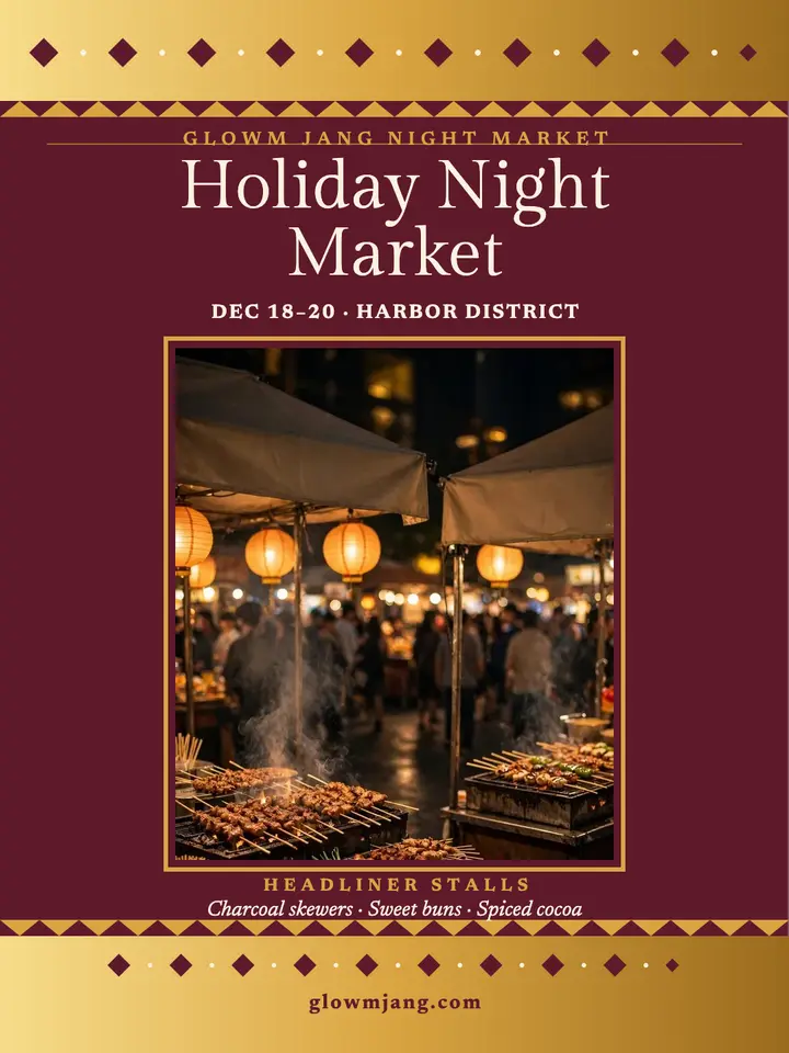 Glowm Jang holiday night market invite template