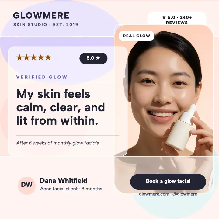 Glowmere skincare review card template