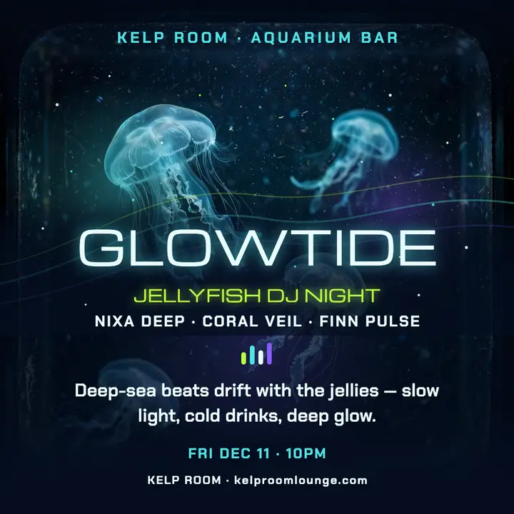 Glowtide jellyfish DJ night, aquarium bar template