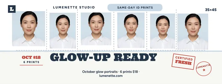 Lumenette glow-up portraits cover: salon portrait facebook cover template