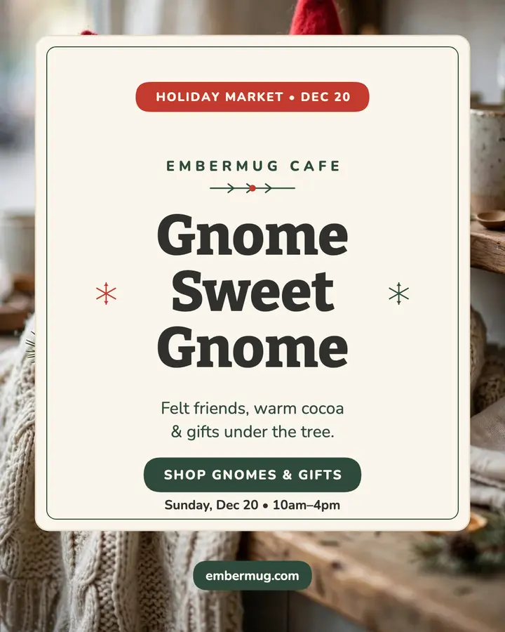 Embermug gnome Christmas cafe post: christmas cafe post template