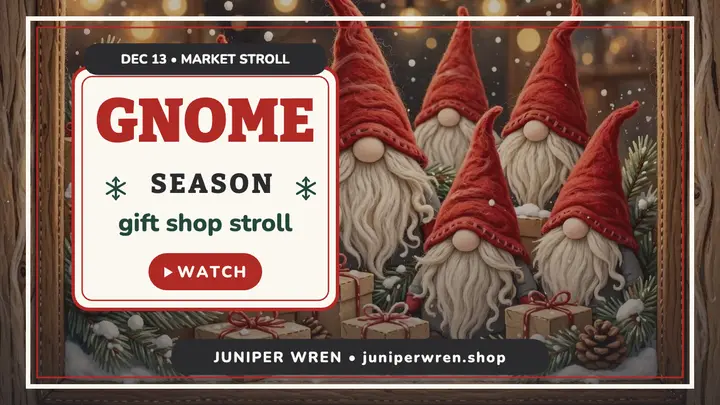 Juniper Wren gnome market stroll thumbnail template