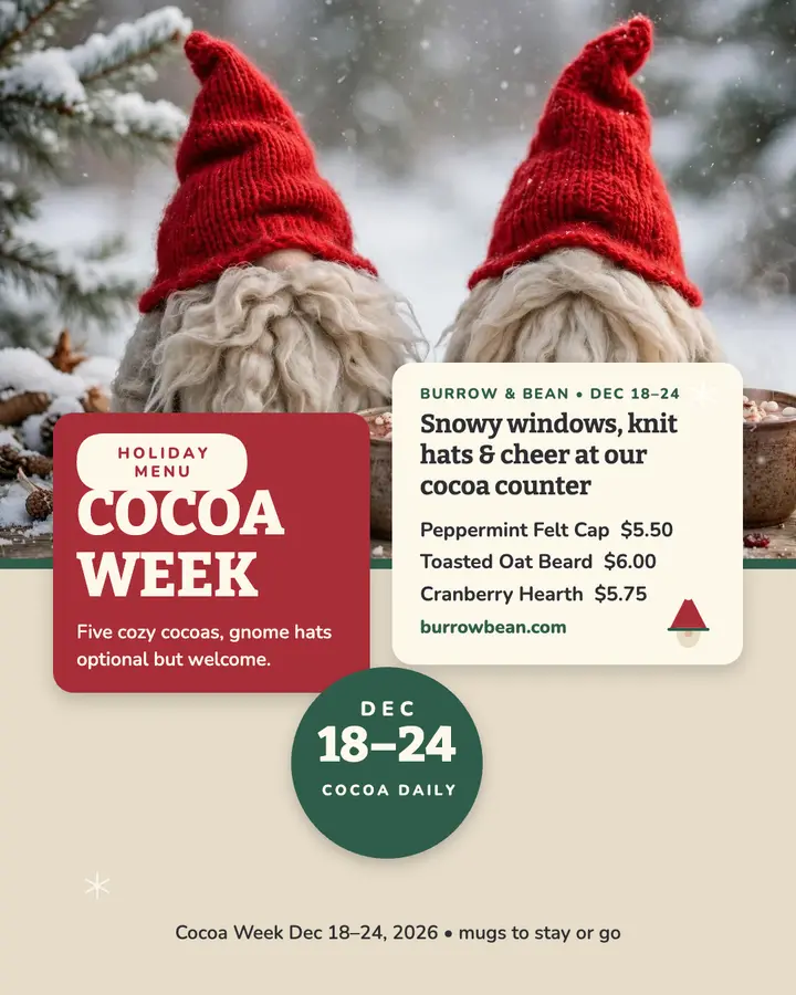 Burrow and Bean gnome cocoa week post template