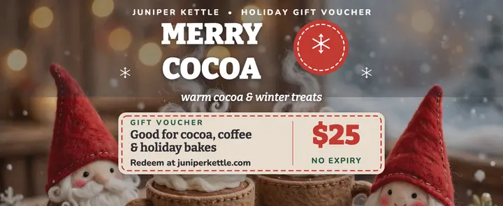 Juniper Kettle gnome cocoa voucher template