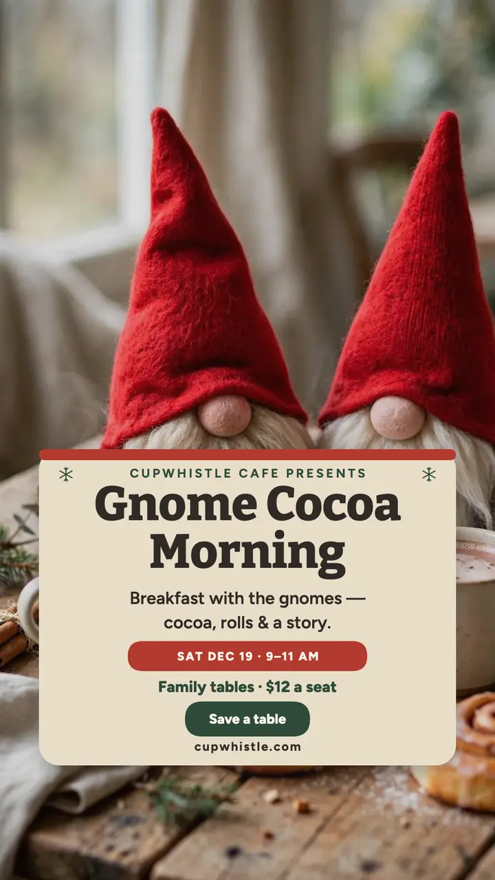 Cupwhistle gnome cocoa morning story template
