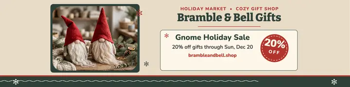 Bramble and Bell gnome holiday sale banner template