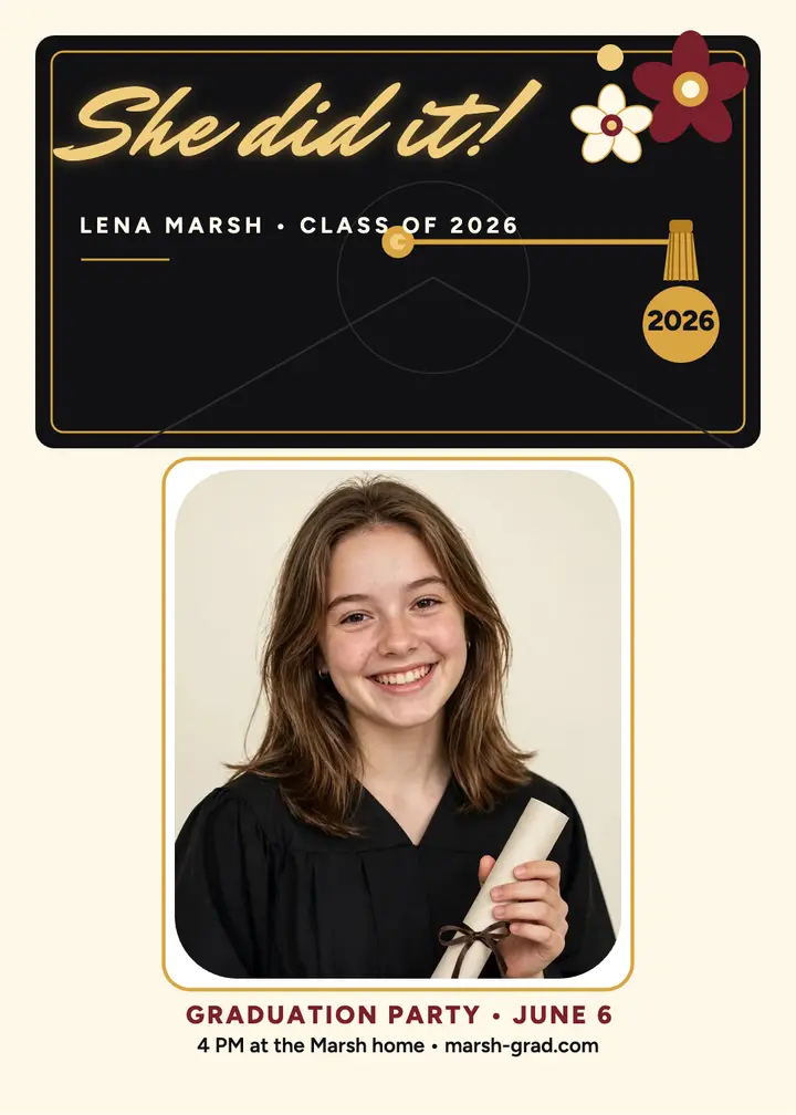 Lena gold cap graduation invite: graduation party invitation template