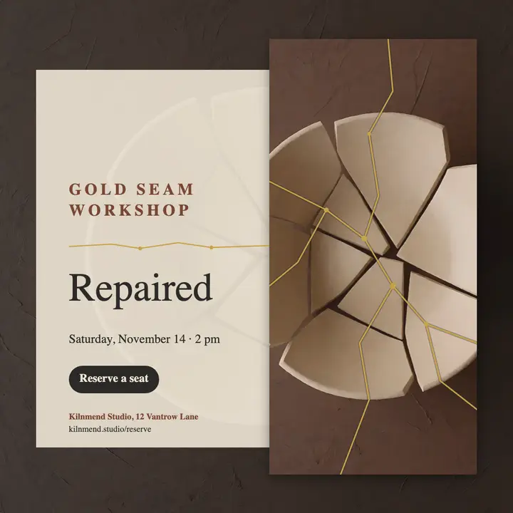 Gold seam ceramic repair workshop post template