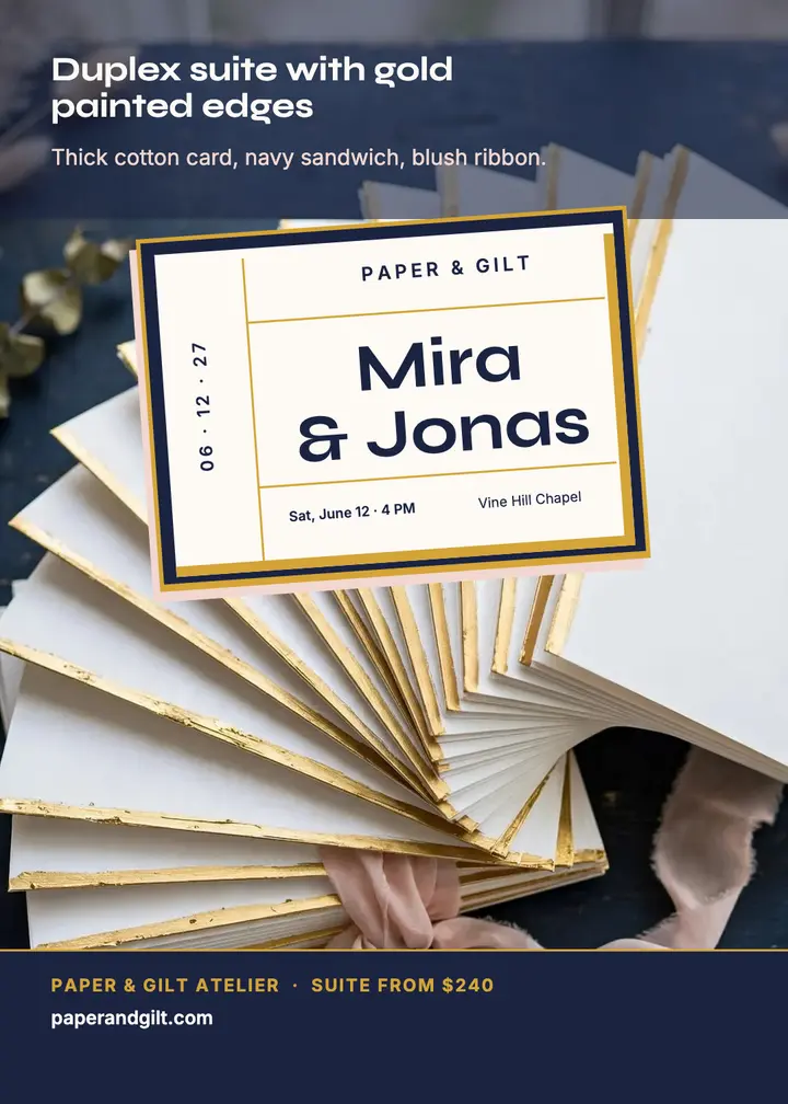 Gold edge wedding suite invitation template